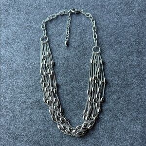 Bold Silver Layered Chain Necklace‎
